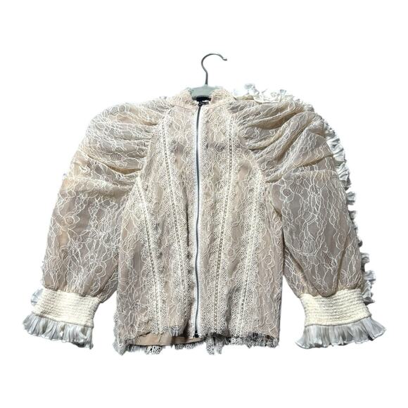 ALICE + OLIVIA WOMENS 2 RHEBA RUFFLE LACE BLOUSE CREAM IVORY BEIGE COQUETTE - Picture 6 of 7